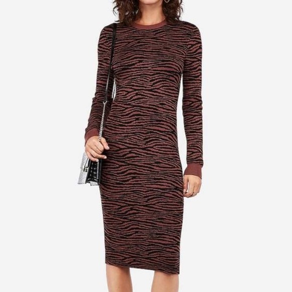 Express Negin Mirsalehi Anima Brown/Black Long Sleeve Sweater Midi Dress Small - Picture 12 of 12